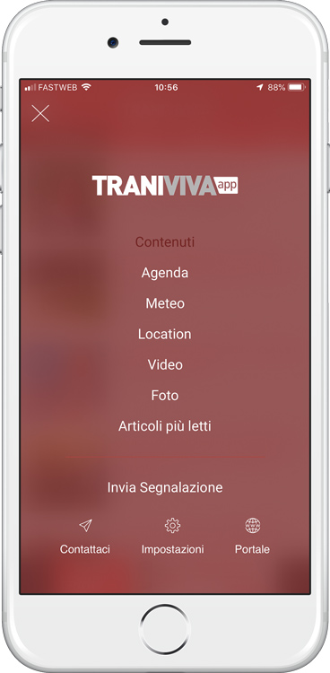 Menù dell'applicazione per smartphone