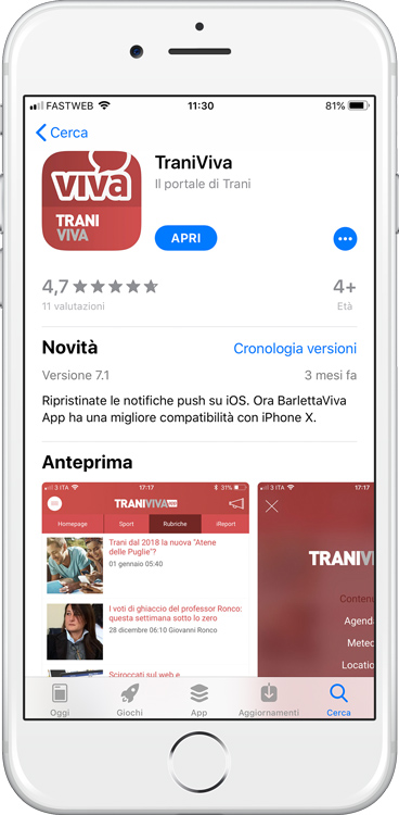 Presenza in App Store